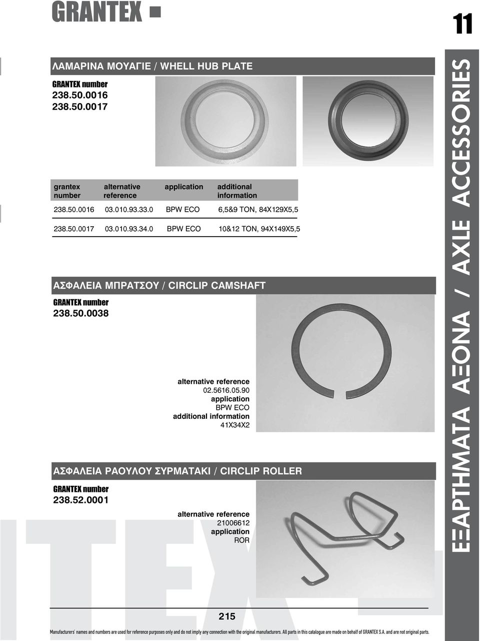 0 BPW ECO 10&12 ΤΟΝ, 94X149X5,5 ΑΣΦΑΛΕΙΑ ΜΠΡΑΤΣΟΥ / CIRCLIP CAMSHAFT 238.50.0038 238.52.