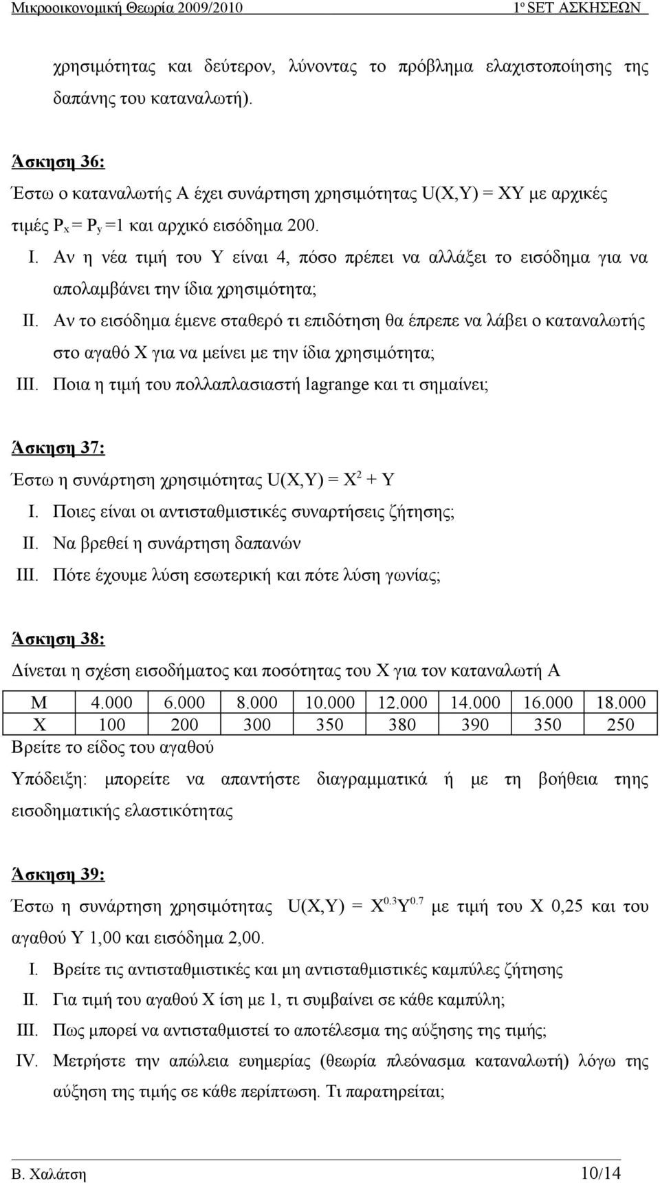 Αν η νέα τιμή του Υ είναι 4, πόσο πρέπει να αλλάξει το εισόδημα για να απολαμβάνει την ίδια χρησιμότητα; II.