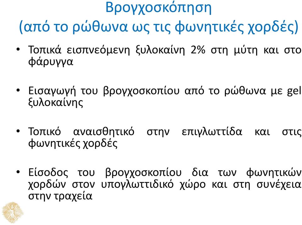 ξυλοκαίνης Τοπικό αναισθητικό στην επιγλωττίδα και στις φωνητικές χορδές Είσοδος