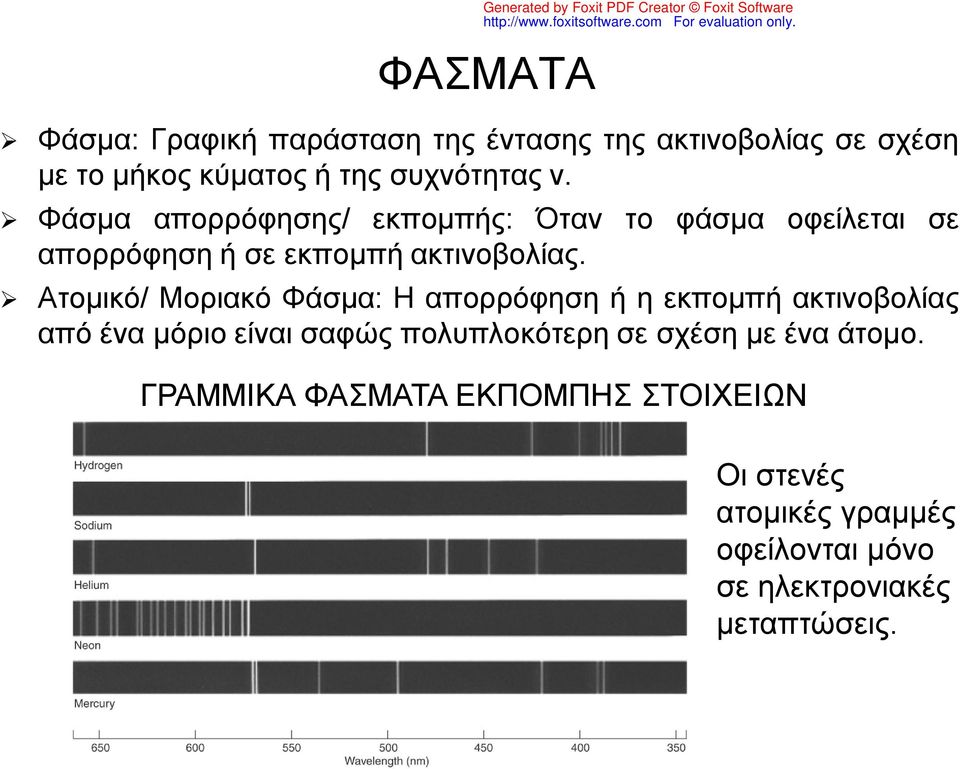 Ατομικό/ Μοριακό Φάσμα: Η απορρόφηση ή η εκπομπή ακτινοβολίας από ένα μόριο είναι σαφώς πολυπλοκότερη σε