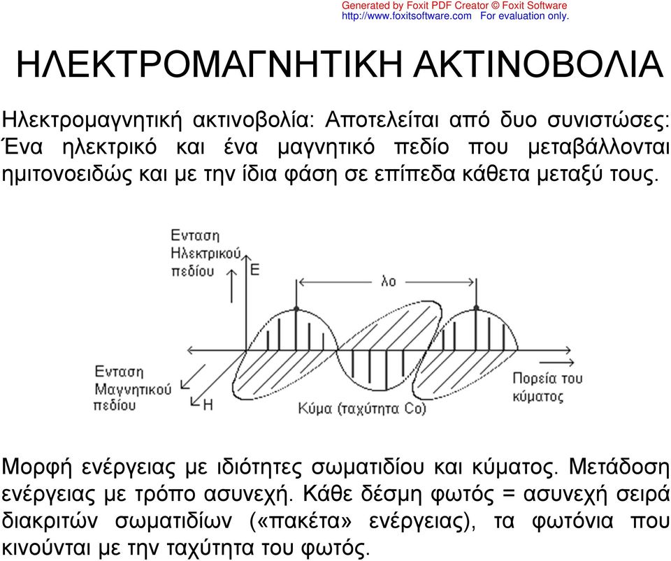 Μορφή ενέργειας με ιδιότητες σωματιδίου και κύματος. Μετάδοση ενέργειας με τρόπο ασυνεχή.