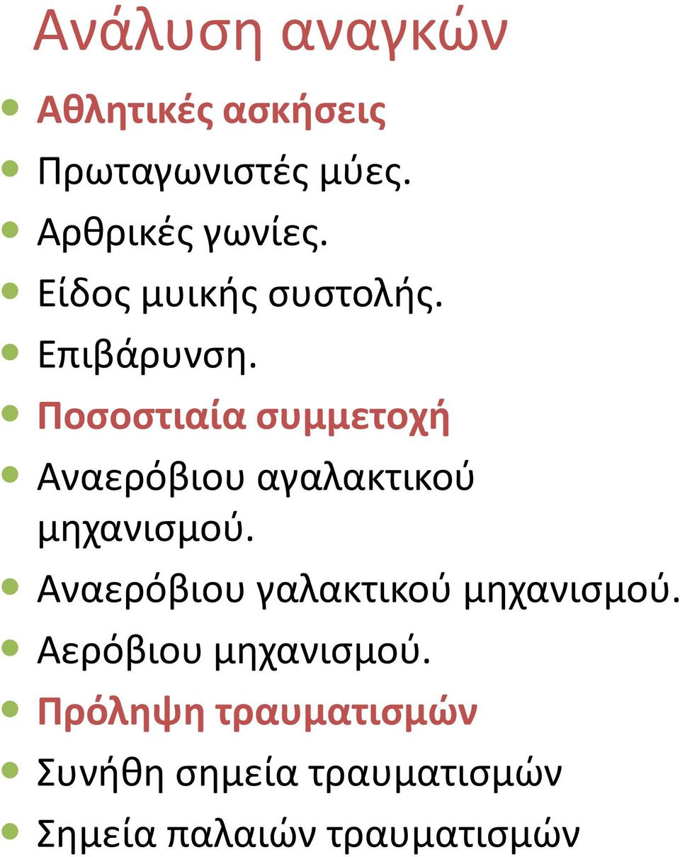 Ποσοστιαία συμμετοχή Αναερόβιου αγαλακτικού μηχανισμού.