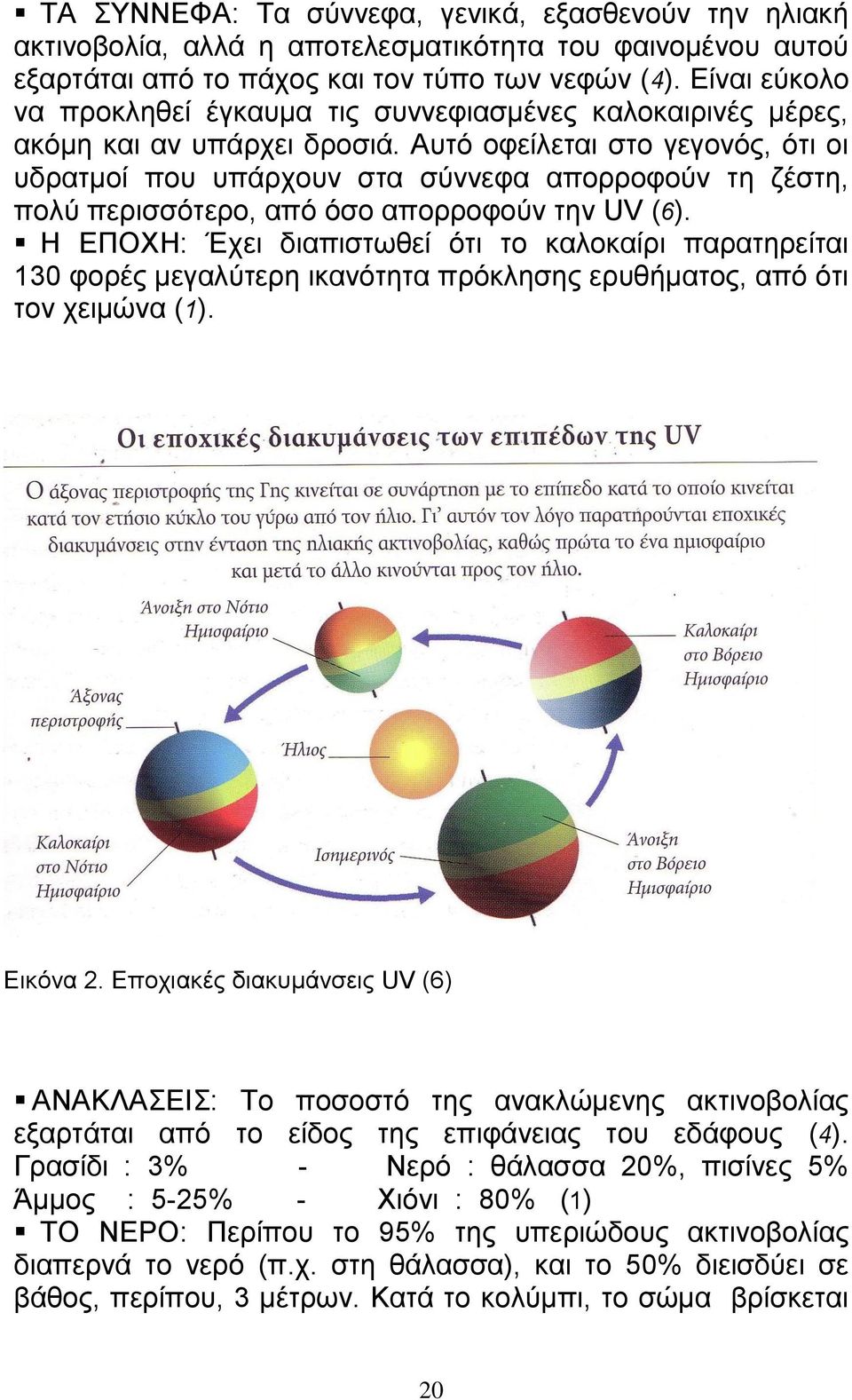 Αυτό οφείλεται στο γεγονός, ότι οι υδρατμοί που υπάρχουν στα σύννεφα απορροφούν τη ζέστη, πολύ περισσότερο, από όσο απορροφούν την UV (6).