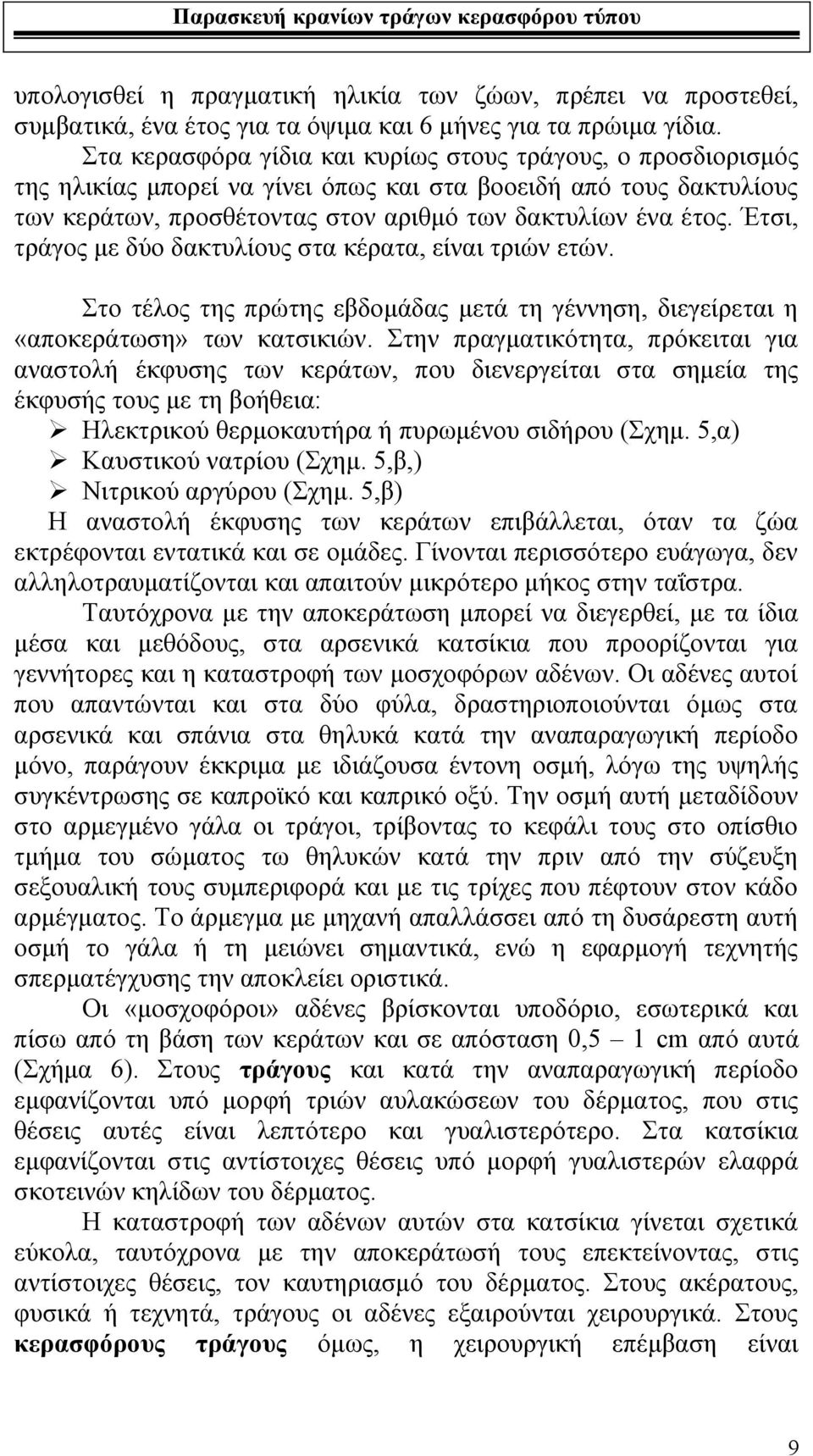 Έτσι, τράγος με δύο δακτυλίους στα κέρατα, είναι τριών ετών. Στο τέλος της πρώτης εβδομάδας μετά τη γέννηση, διεγείρεται η «αποκεράτωση» των κατσικιών.