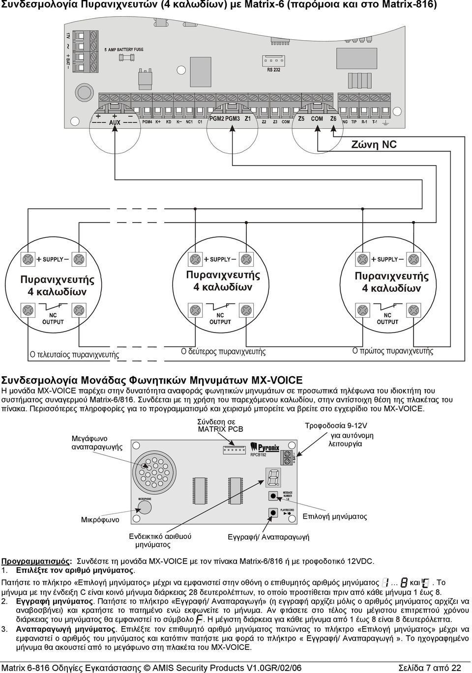 ιδιοκτήτη του συστήματος συναγερμού Matrix-6/816. Συνδέεται με τη χρήση του παρεχόμενου καλωδίου, στην αντίστοιχη θέση της πλακέτας του πίνακα.