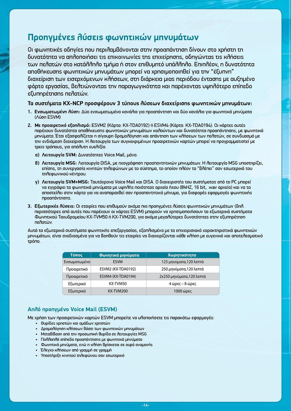 Επιπλέον, η δυνατότητα αποθήκευσης φωνητικών μηνυμάτων μπορεί να χρησιμοποιηθεί για την έξυπνη διαχείριση των εισερχόμενων κλήσεων, στη διάρκεια μιας περιόδου έντασης με αυξημένο φόρτο εργασίας,