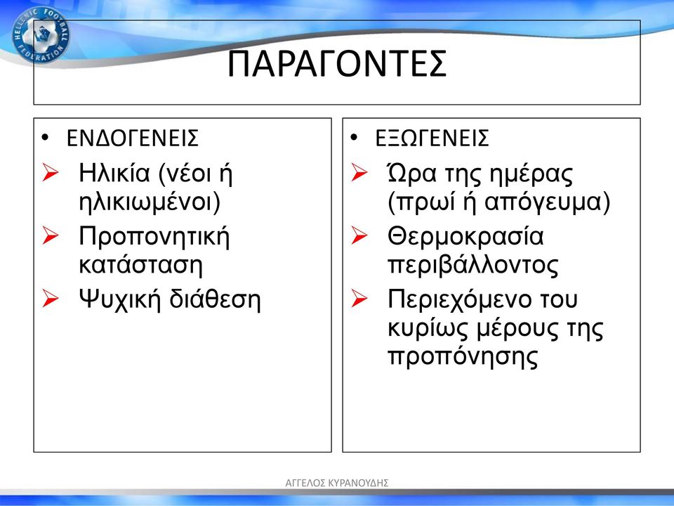 ημέρας (πρωί ή απόγευμα) Θερμοκρασία περιβάλλοντος