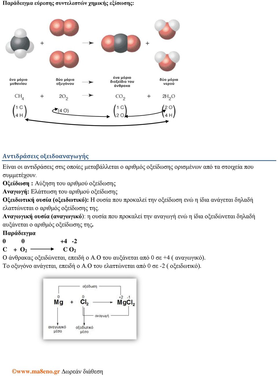 Οξείδωση : Aύξηση του αριθμού οξείδωσης Αναγωγή: Eλάττωση του αριθμού οξείδωσης Οξειδωτική ουσία (οξειδωτικό): H ουσία που προκαλεί την οξείδωση ενώ η ίδια ανάγεται δηλαδή