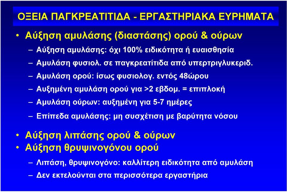 εντός 48ώρου Αυξηµένη αµυλάση ορού για >2 εβδοµ.