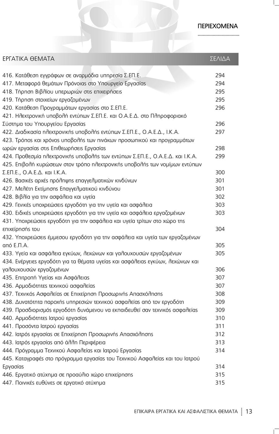 Διαδικασία ηλεκτρονικής υποβολής εντύπων Σ.ΕΠ.Ε., Ο.Α.Ε.Δ., Ι.Κ.Α. 297 423. Τρόπος και χρόνος υποβολής των πινάκων προσωπικού και προγραμμάτων ωρών εργασίας στις Επιθεωρήσεις Εργασίας 298 424.