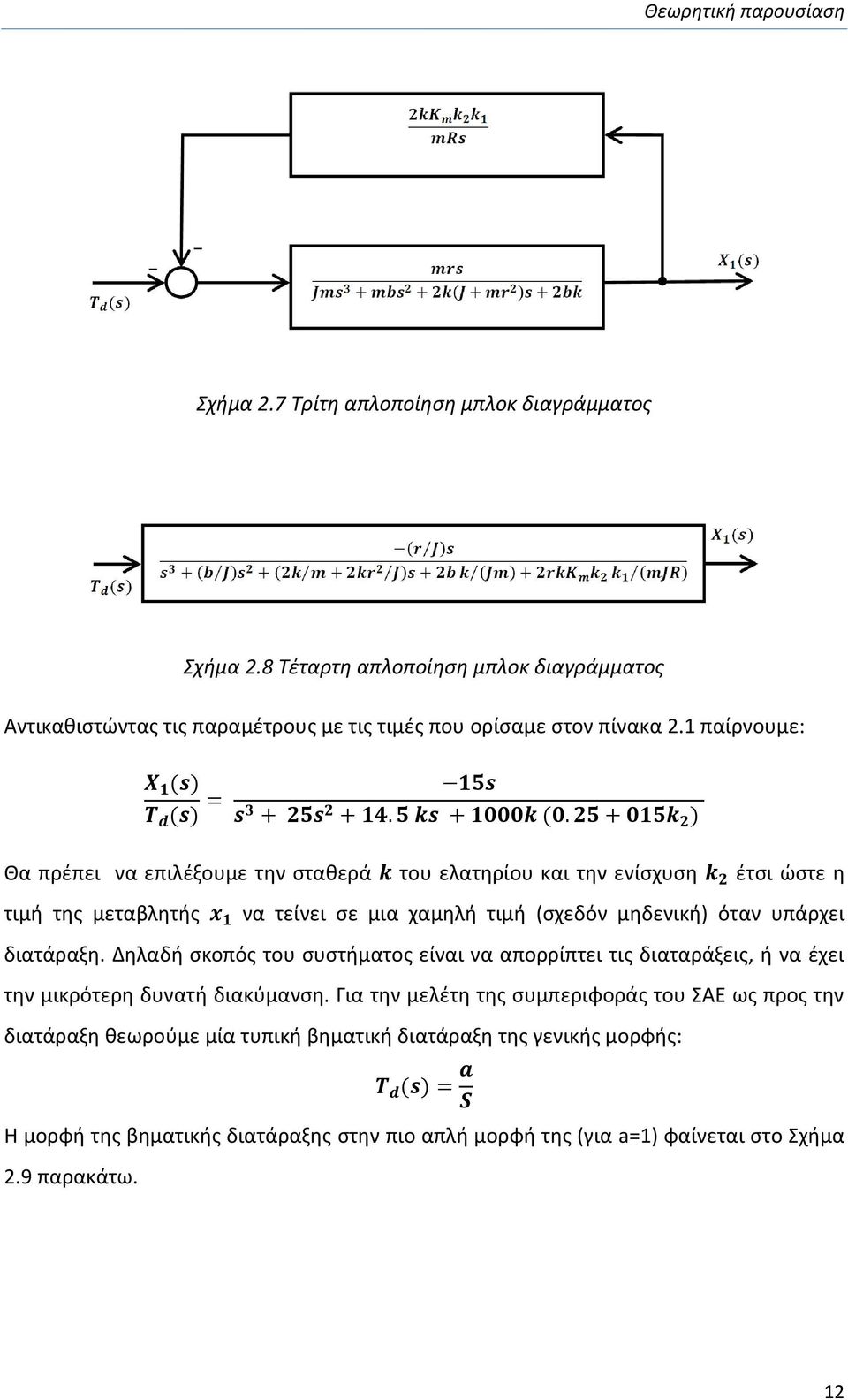 1 παίρνουμε: Θα πρέπει να επιλέξουμε την σταθερά του ελατηρίου και την ενίσχυση έτσι ώστε η τιμή της μεταβλητής να τείνει σε μια χαμηλή τιμή (σχεδόν μηδενική) όταν υπάρχει