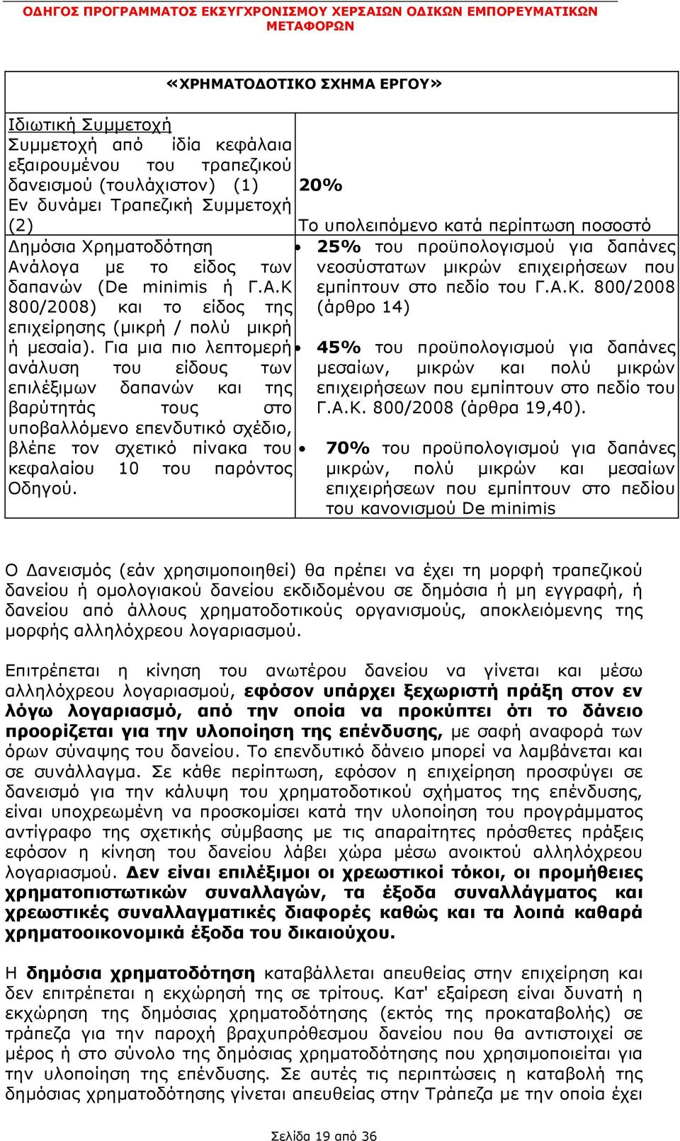 εμπίπτουν στο πεδίο του Γ.Α.Κ. 800/2008 800/2008) και το είδος της (άρθρο 14) επιχείρησης (μικρή / πολύ μικρή ή μεσαία).