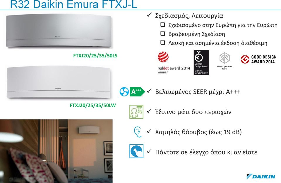 FTXJ20/25/35/50LS Βελτιωμένος SEER μέχρι A+++ FTXJ20/25/35/50LW Έξυπνο