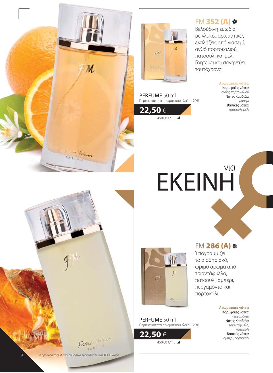 PΕRFUMΕ 50 ml Περιεκτικότητα αρωματικού ελαίου: 20% 22,50 450,00 /1 L ανθός πορτοκαλιού γιασεμί πατσουλί, μέλι για ΕΚΕΙΝΗ FM 286 (Α)