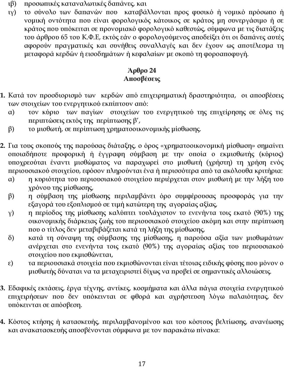 Ε, εκτός εάν ο φορολογούμενος αποδείξει ότι οι δαπάνες αυτές αφορούν πραγματικές και συνήθεις συναλλαγές και δεν έχουν ως αποτέλεσμα τη μεταφορά κερδών ή εισοδημάτων ή κεφαλαίων με σκοπό τη
