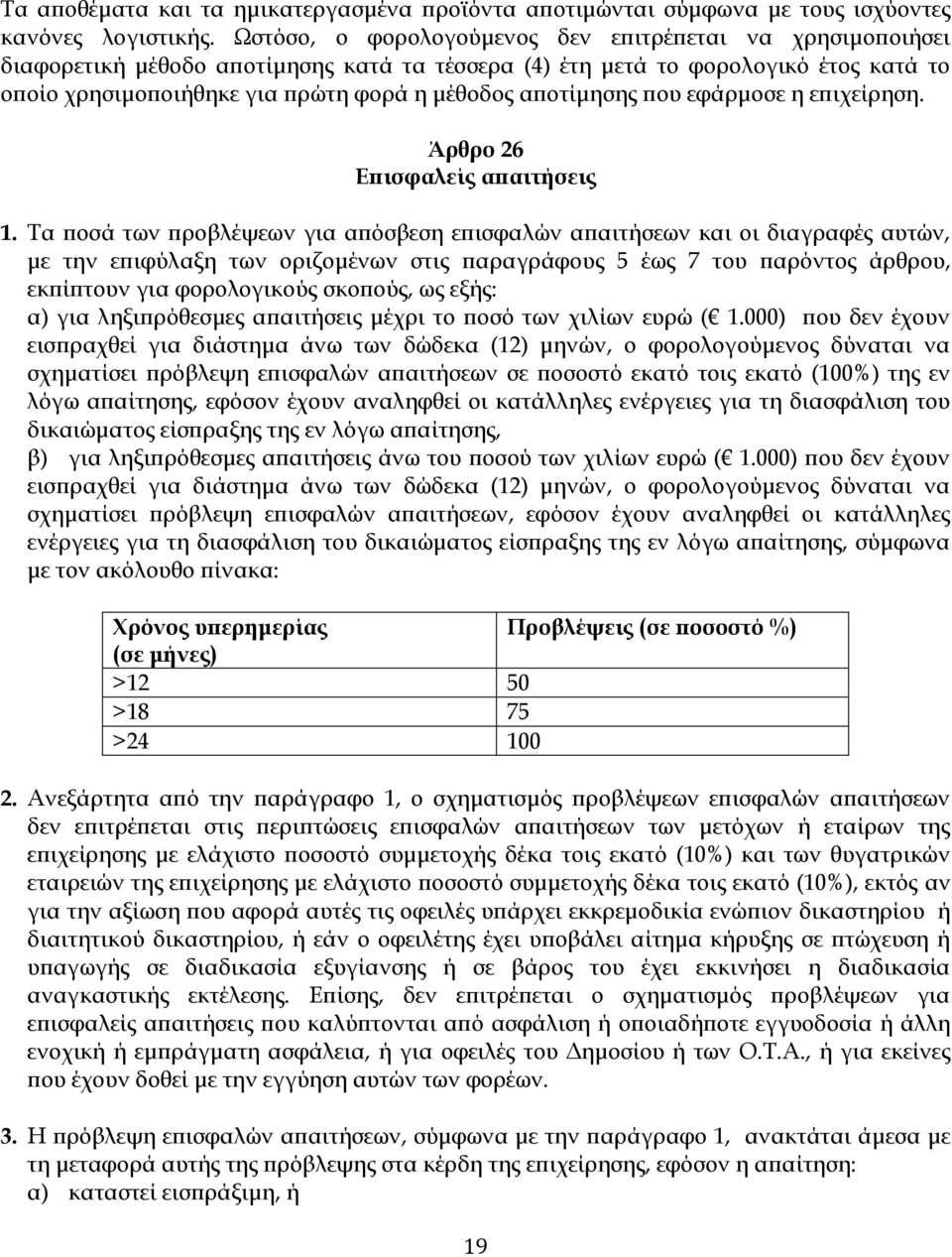 αποτίμησης που εφάρμοσε η επιχείρηση. Άρθρο 26 Επισφαλείς απαιτήσεις 1.