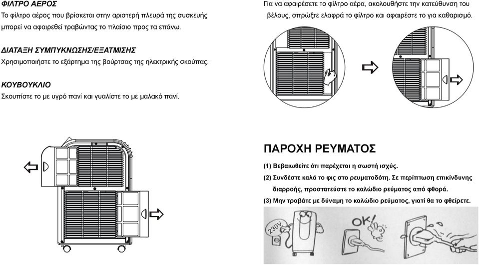 ΔΙΑΤΑΞΗ ΣΥΜΠΥΚΝΩΣΗΣ/ΕΞΑΤΜΙΣΗΣ Χρησιμοποιήστε το εξάρτημα της βούρτσας της ηλεκτρικής σκούπας. ΚΟΥΒΟΥΚΛΙΟ Σκουπίστε το με υγρό πανί και γυαλίστε το με μαλακό πανί.