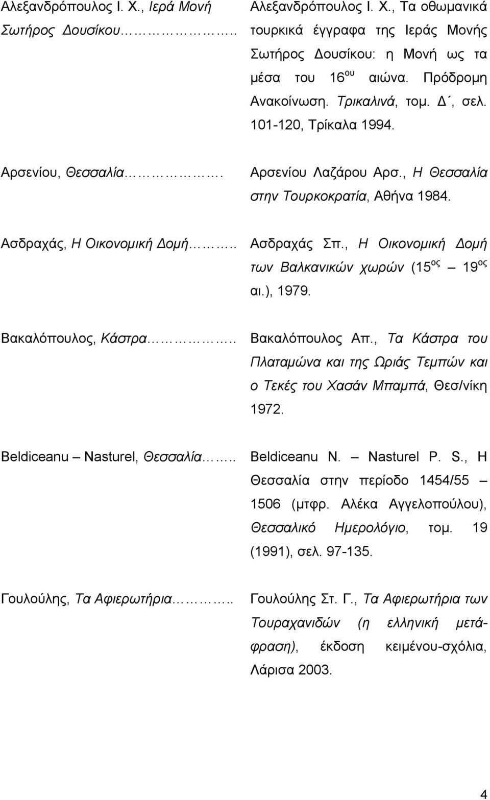, Η Οικονομική Δομή των Βαλκανικών χωρών (15 ος 19 ος αι.), 1979. Βακαλόπουλος, Κάστρα.. Βακαλόπουλος Απ., Τα Κάστρα του Πλαταμώνα και της Ωριάς Τεμπών και ο Τεκές του Χασάν Μπαμπά, Θεσ/νίκη 1972.