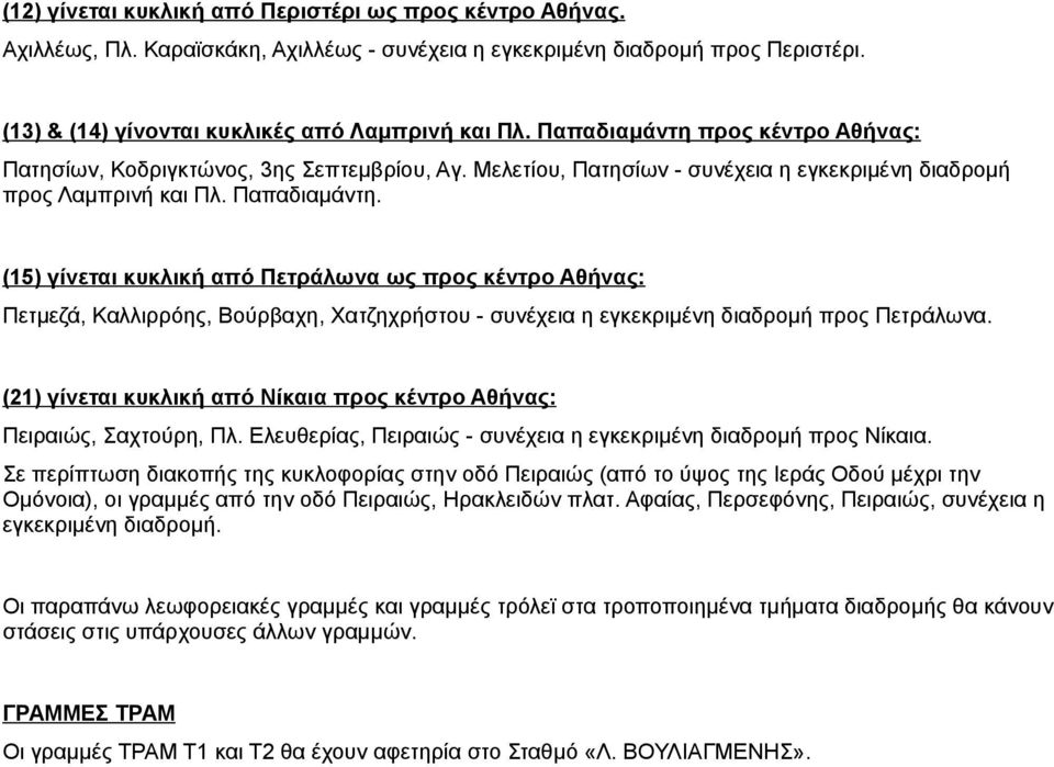 (15) γίνεται κυκλική από Πετράλωνα ως προς κέντρο Αθήνας: Πετμεζά, Καλλιρρόης, Βούρβαχη, Χατζηχρήστου - συνέχεια η εγκεκριμένη διαδρομή προς Πετράλωνα.