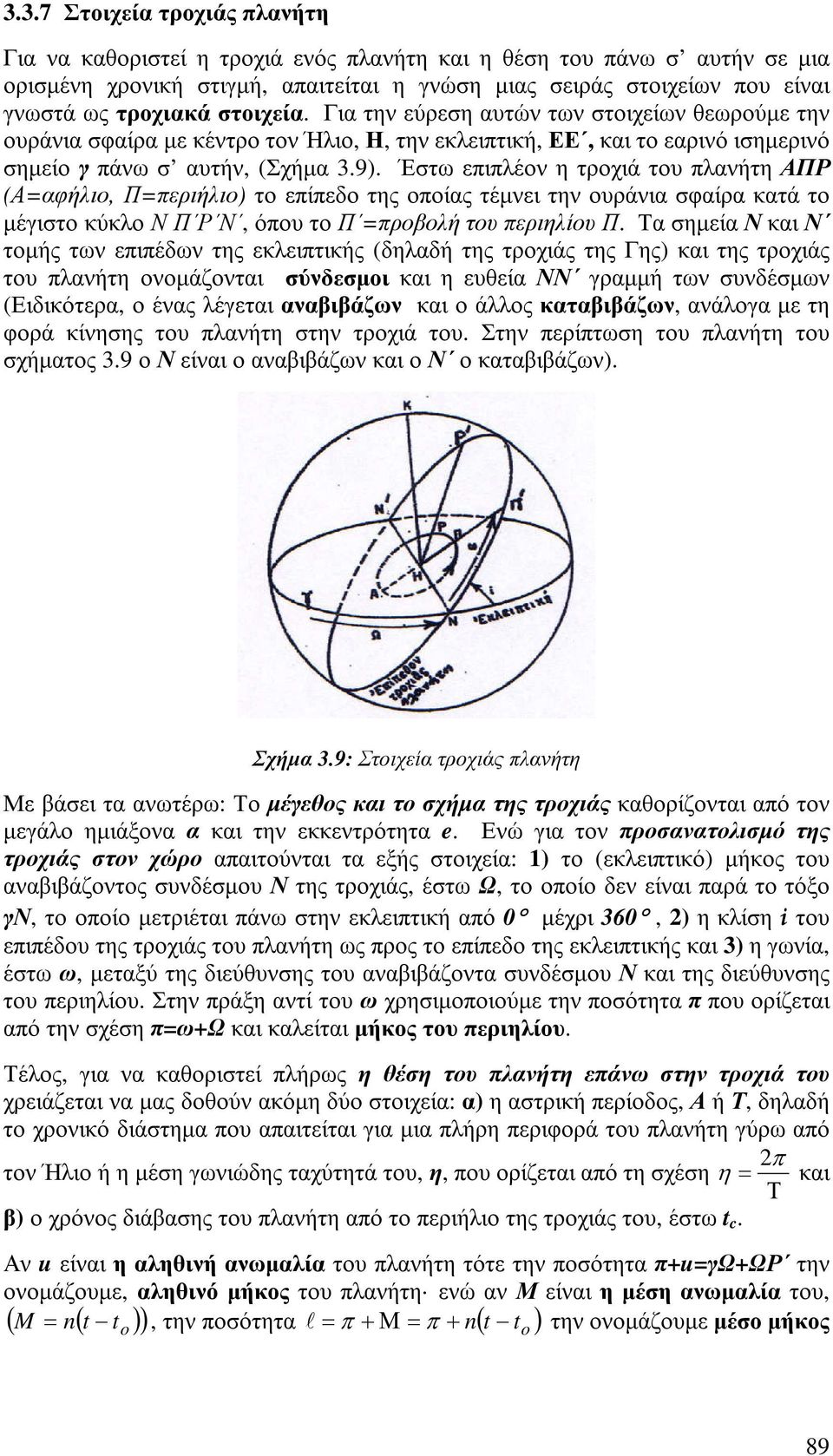Έστω επιπλέον η τροχιά του πλανήτη ΑΠΡ (Α=αφήλιο, Π=περιήλιο) το επίπεδο της οποίας τέµνει την ουράνια σφαίρα κατά το µέγιστο κύκλο Ν Π Ρ Ν, όπου το Π =προβολή του περιηλίου Π.