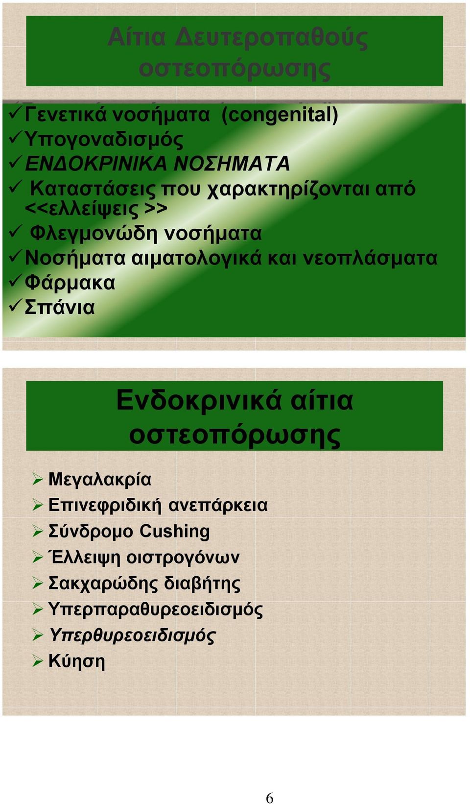 λεοπιάζκαηα Φάρκαθα Σπάληα Μεγαιαθρία Ελδοθρηληθά αίηηα οζηεοπόρφζες Επηλεθρηδηθή αλεπάρθεηα