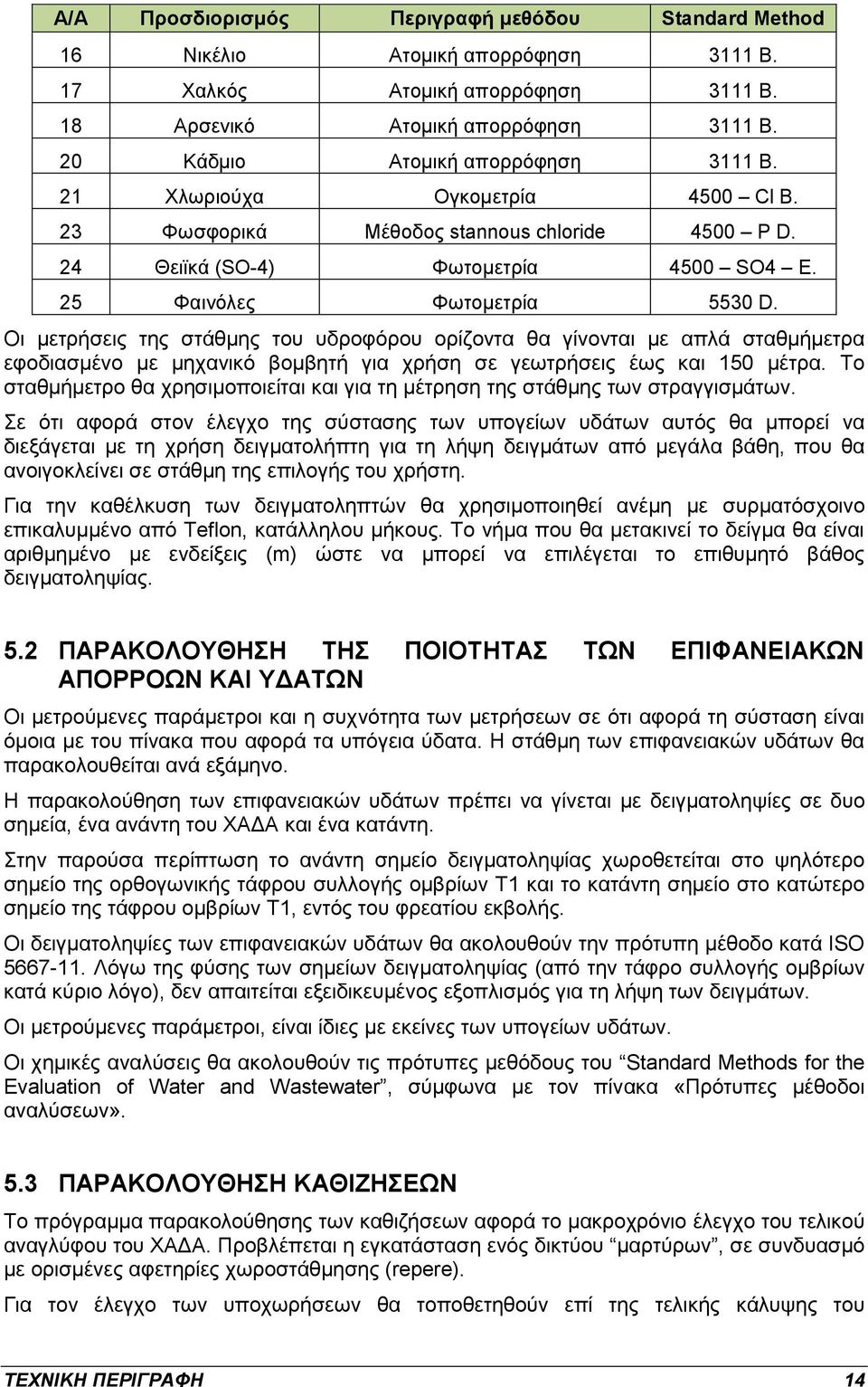 Οι μετρήσεις της στάθμης του υδροφόρου ορίζοντα θα γίνονται με απλά σταθμήμετρα εφοδιασμένο με μηχανικό βομβητή για χρήση σε γεωτρήσεις έως και 150 μέτρα.