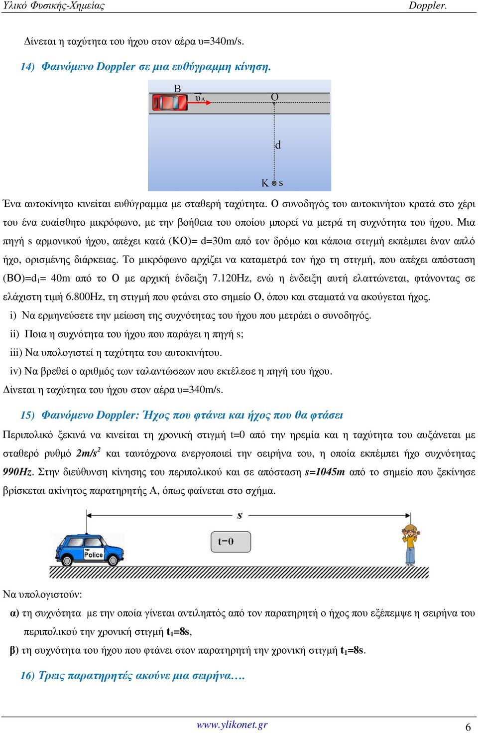 Μια πηγή s αρμονικού ήχου, απέχει κατά (ΚΟ)= d=30m από τον δρόμο και κάποια στιγμή εκπέμπει έναν απλό ήχο, ορισμένης διάρκειας.