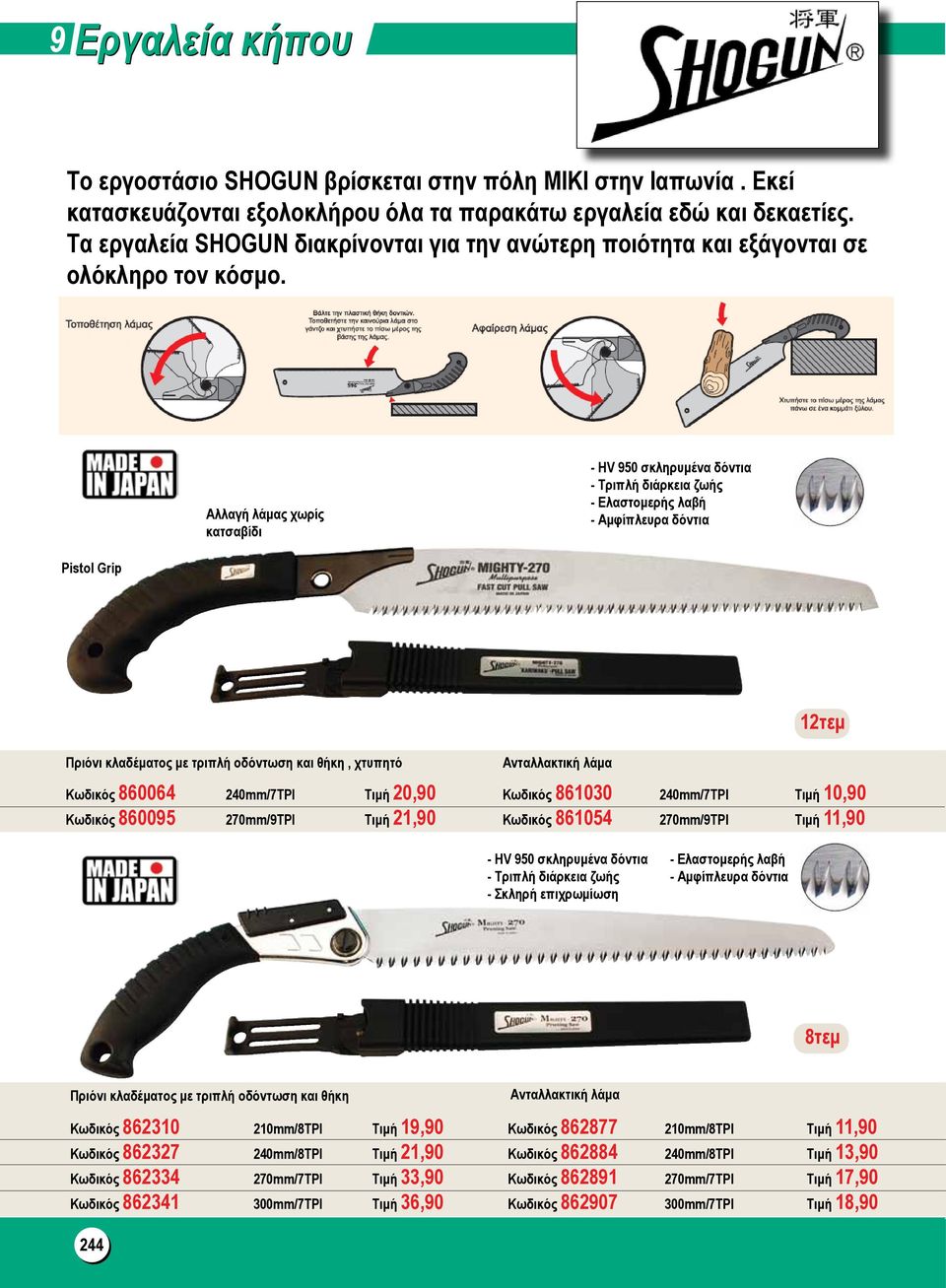 Αλλαγή λάμας χωρίς κατσαβίδι - ΗV 950 σκληρυμένα δόντια - Τριπλή διάρκεια ζωής - Ελαστομερής λαβή - Αμφίπλευρα δόντια Pistol Grip Πριόνι κλαδέματος με τριπλή οδόντωση και θήκη, χτυπητό Κωδικός 860064