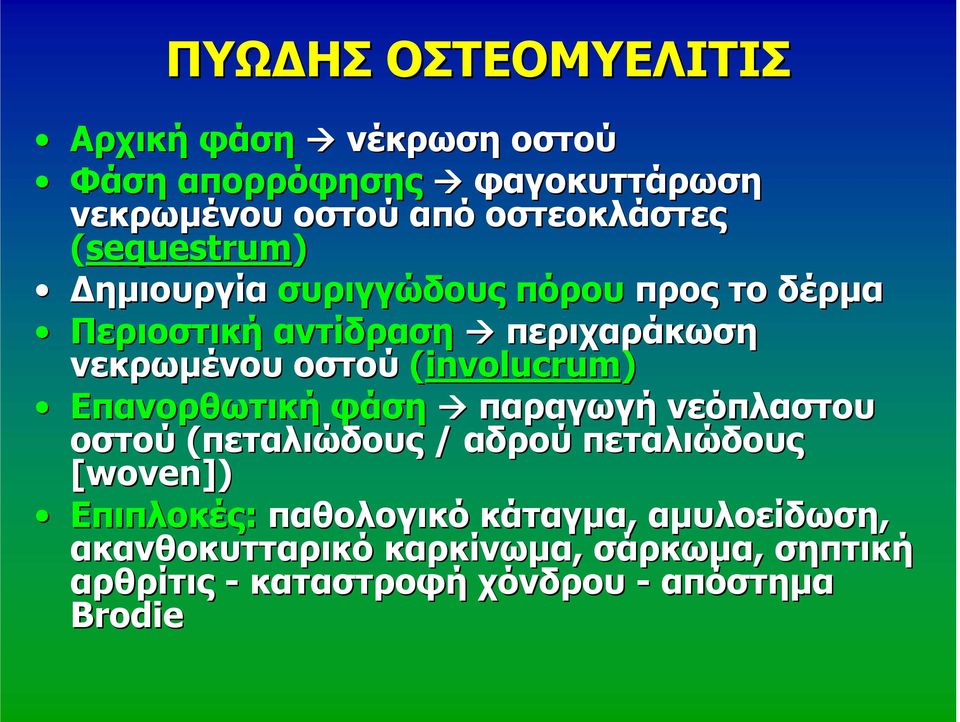 (involucrum) Επανορθωτική φάση παραγωγή νεόπλαστου οστού (πεταλιώδους / αδρού πεταλιώδους [woven] woven])