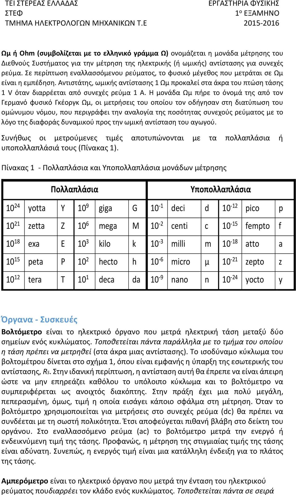 Αντιστάτης, ωμικής αντίστασης 1 Ωμ προκαλεί στα άκρα του πτώση τάσης 1 V όταν διαρρέεται από συνεχές ρεύμα 1 A.