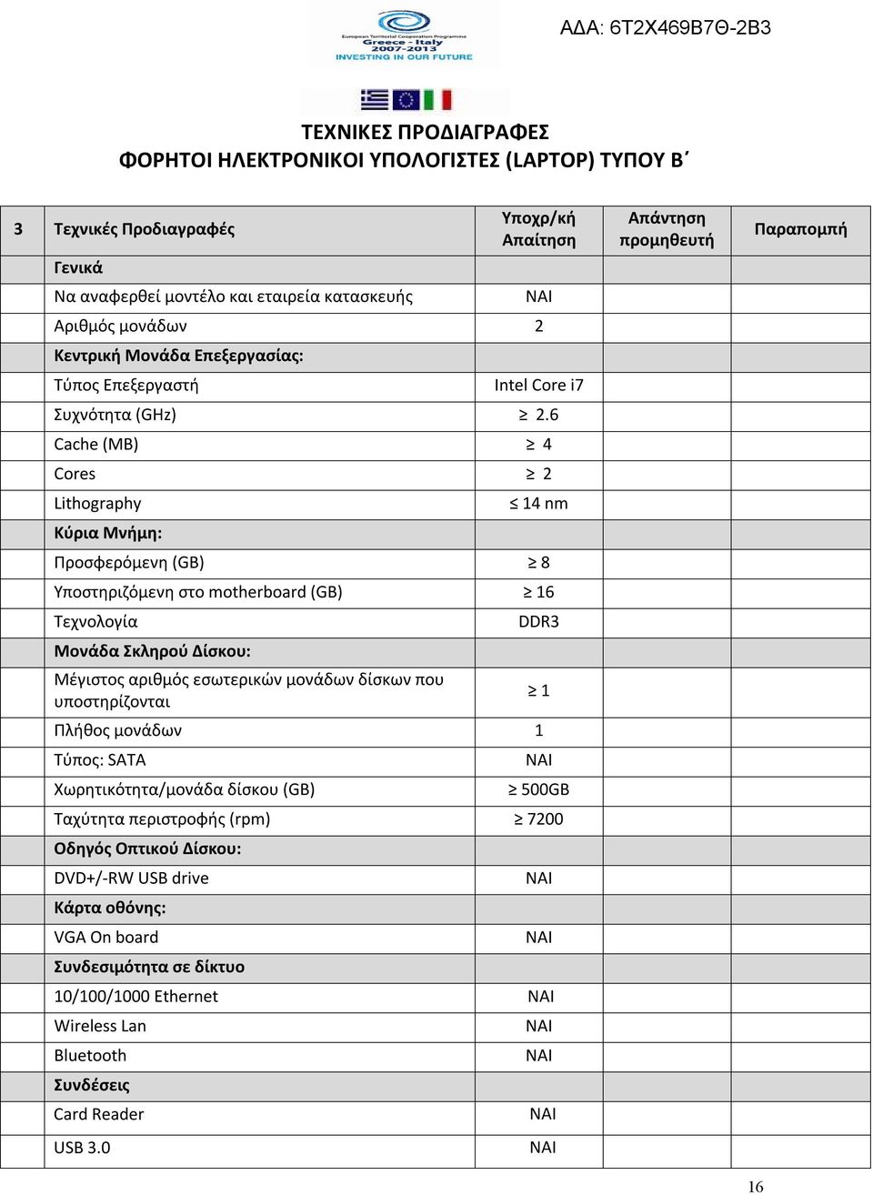 6 Cache (MB) 4 Cores 2 Lithography Κύρια Μνήμη: 14 nm Προσφερόμενη (GΒ) 8 Υποστηριζόμενη στο motherboard (GB) 16 Τεχνολογία Μονάδα Σκληρού Δίσκου: Μέγιστος αριθμός εσωτερικών μονάδων