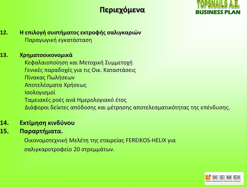 Καταστάσεις Πίνακας Πωλήσεων Αποτελέσματα Χρήσεως Ισολογισμοί Ταμειακές ροές ανά Ημερολογιακό έτος Διάφοροι δείκτες