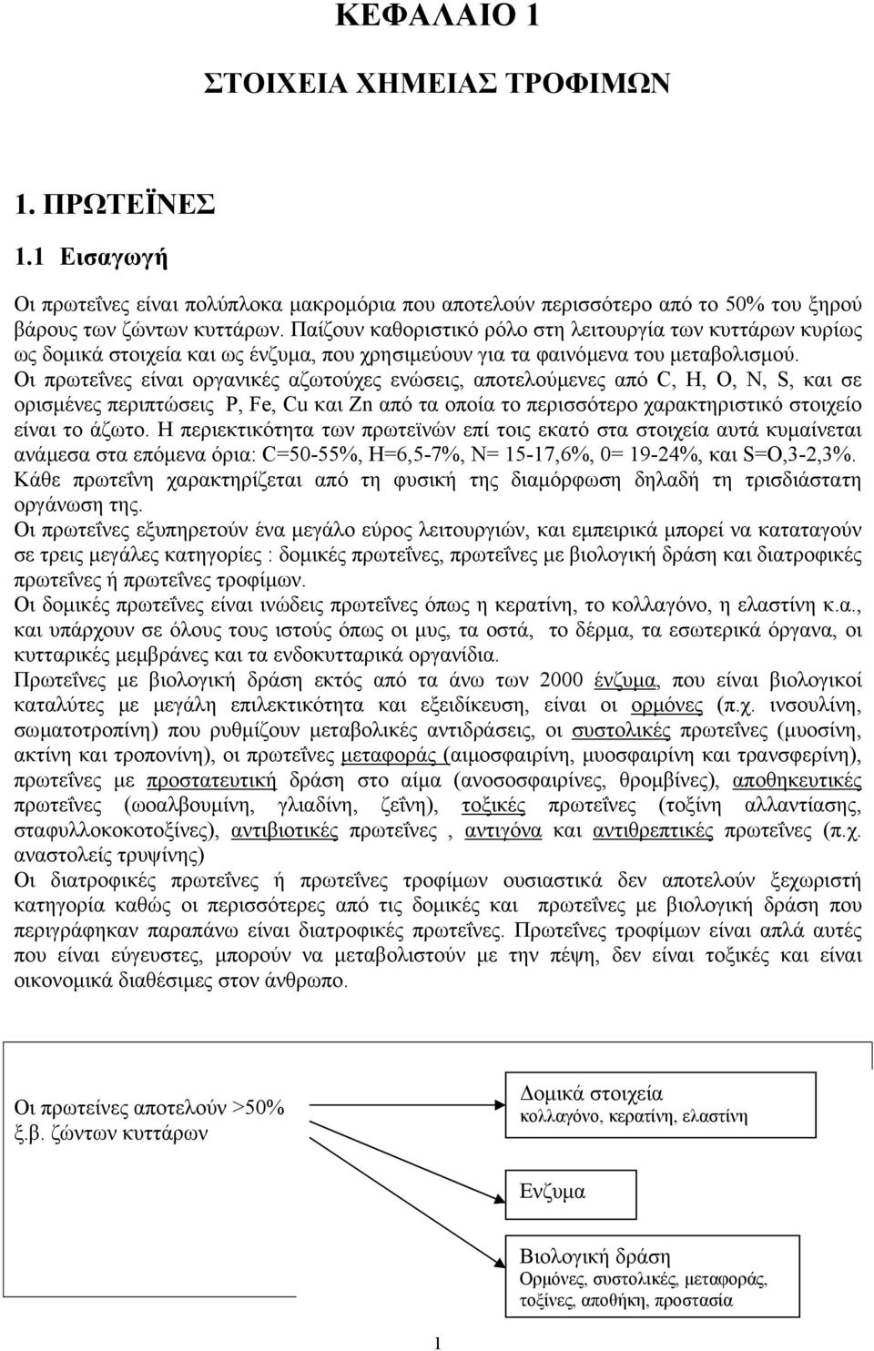 Οι πρωτεΐνες είναι οργανικές αζωτούχες ενώσεις, αποτελούµενες από C, Η, Ο, Ν, S, και σε ορισµένες περιπτώσεις Ρ, Fe, Cu και Zn από τα οποία το περισσότερο χαρακτηριστικό στοιχείο είναι το άζωτο.