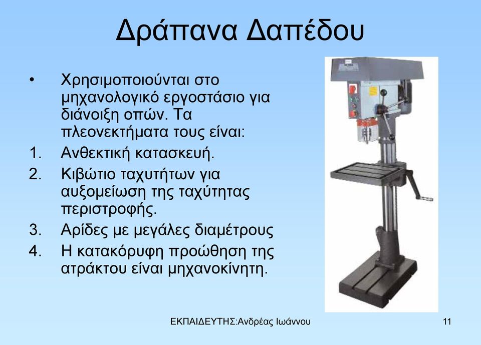 Κιβώτιο ταχυτήτων για αυξομείωση της ταχύτητας περιστροφής. 3.