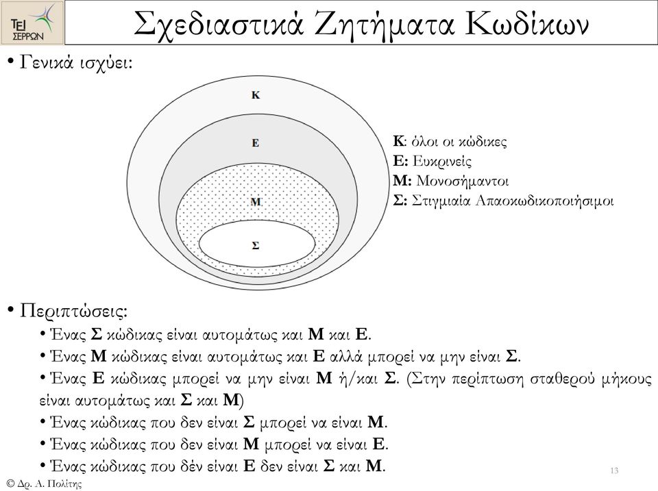 Ένας Ε κώδικας μπορεί να μην είναι Μ ή/και Σ.