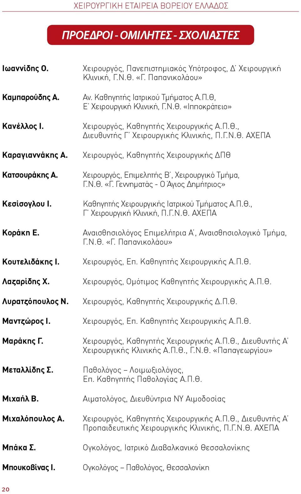 Π.Θ., Διευθυντής Γ Χειρουργικής Κλινικής, Π.Γ.Ν.Θ. ΑΧΕΠΑ Χειρουργός, Καθηγητής Χειρουργικής ΔΠΘ Χειρουργός, Επιμελητής Β, Χειρουργικό Τμήμα, Γ.Ν.Θ. «Γ.