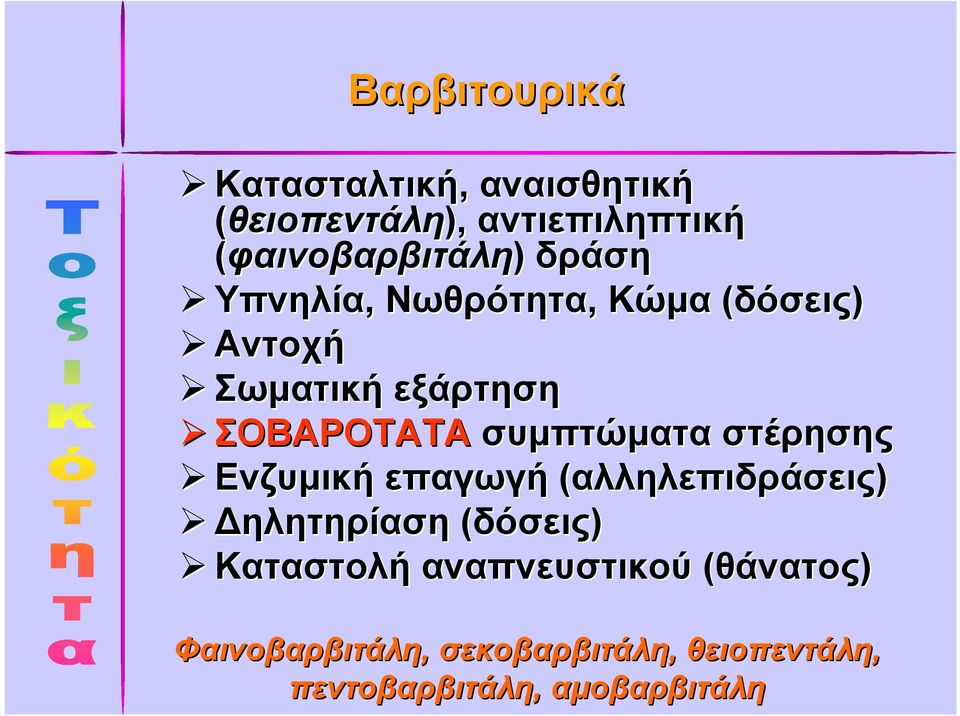 ΣΟΒΑΡΟΤΑΤΑ συμπτώματα στέρησης Ενζυμική επαγωγή (αλληλεπιδράσεις) ηλητηρίαση (δόσεις)