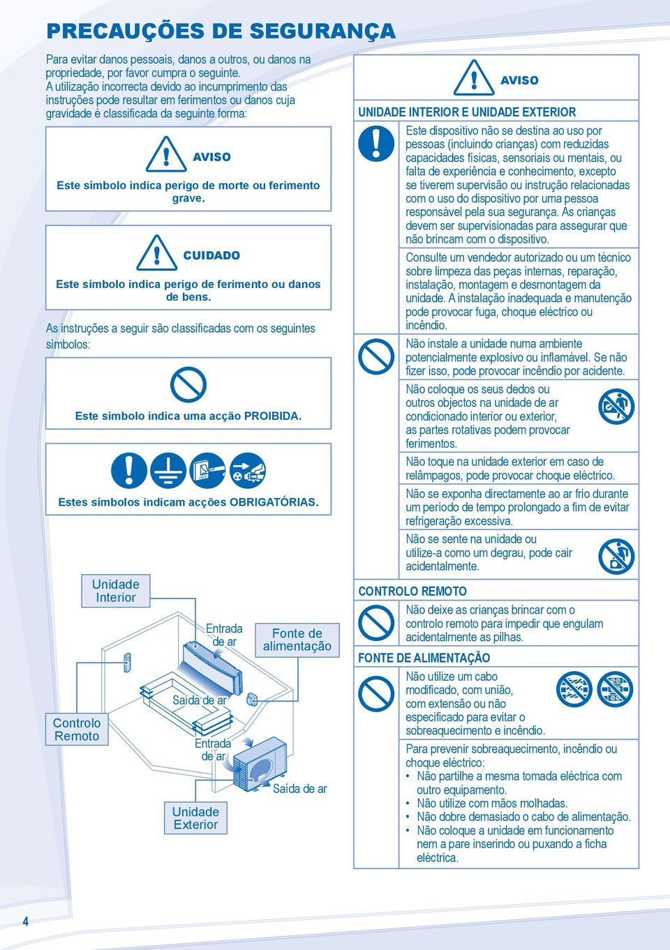 ferimento grave. CUIDADO Este símbolo indica perigo de ferimento ou danos de bens. As instruções a seguir são classificadas com os seguintes símbolos: Este símbolo indica uma acção PROIBIDA.