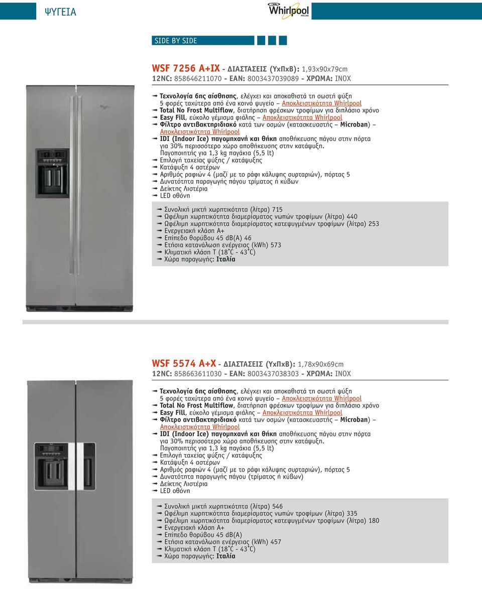 IDI (Indoor Ice) παγομηχανή και θήκη αποθήκευσης πάγου στην πόρτα για 30% περισσότερο χώρο αποθήκευσης στην κατάψυξη.