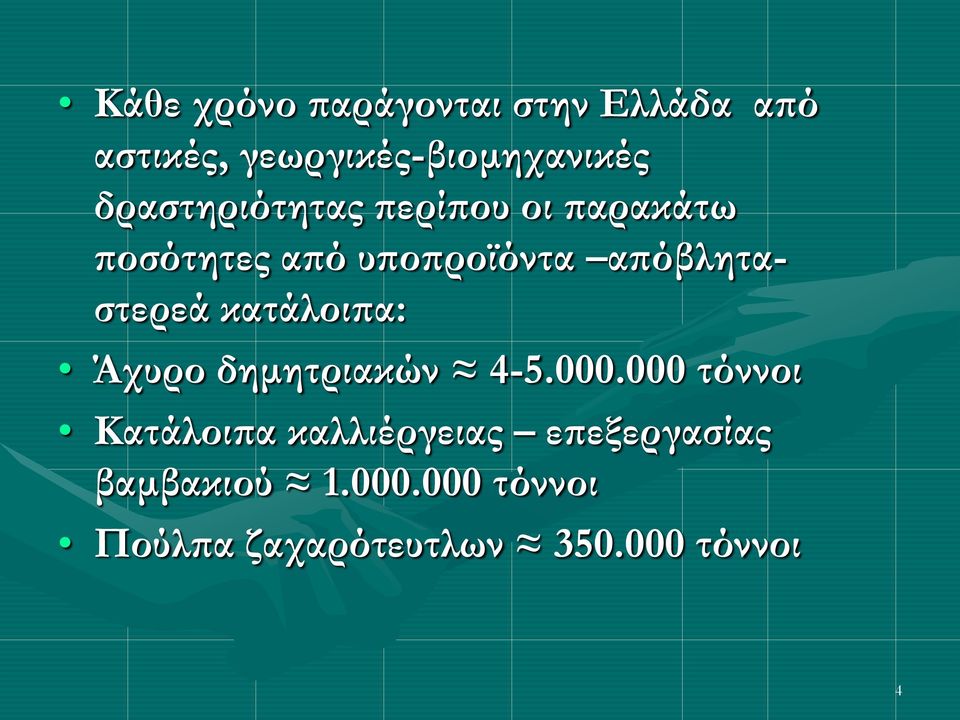 απόβληταστερεά κατάλοιπα: Άχυρο δημητριακών 4-5.000.