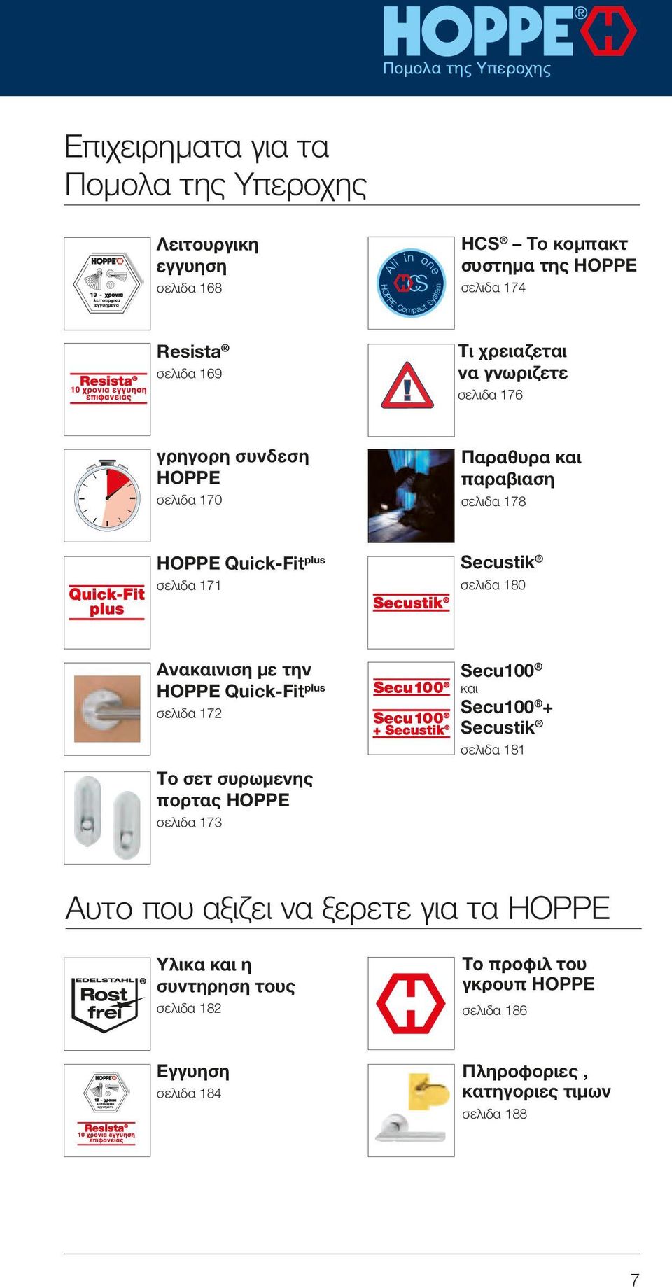 Ανακαινιση με την HOPPE Quick-Fit plus σελιδα 172 Το σετ συρωμενης πορτας ΗΟΡΡΕ σελιδα 173 Secu100 και Secu100 + Secustik σελιδα 181 Αυτο που αξιζει