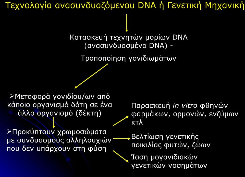 Προκύπτουν χρωμοσώματα με συνδυασμούς αλληλουχιών που δεν υπάρχουν στη φύση Παρασκευή in vitro φθηνών