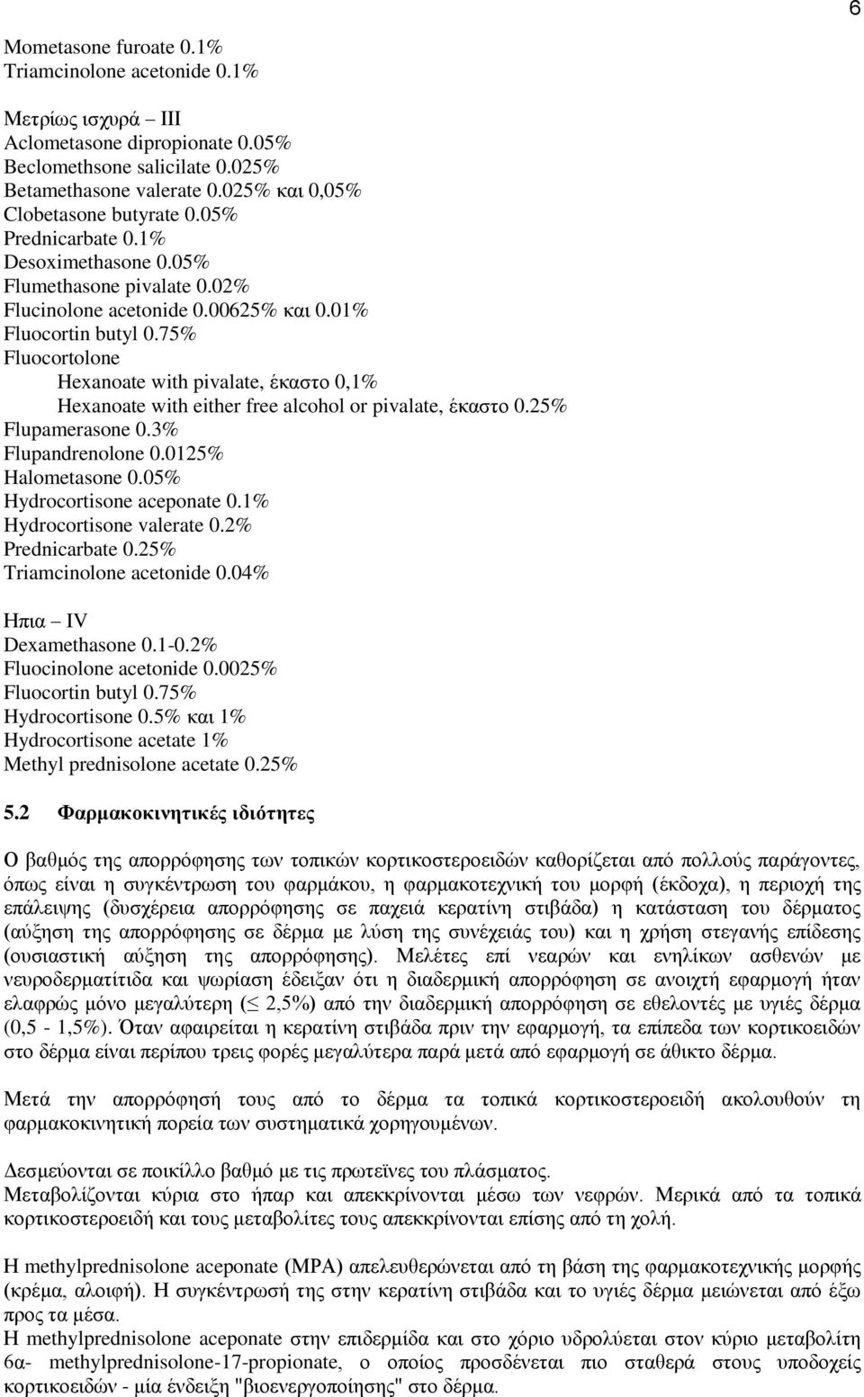 75% Fluocortolone Hexanoate with pivalate, έκαστο 0,1% Hexanoate with either free alcohol or pivalate, έκαστο 0.25% Flupamerasone 0.3% Flupandrenolone 0.0125% Halometasone 0.
