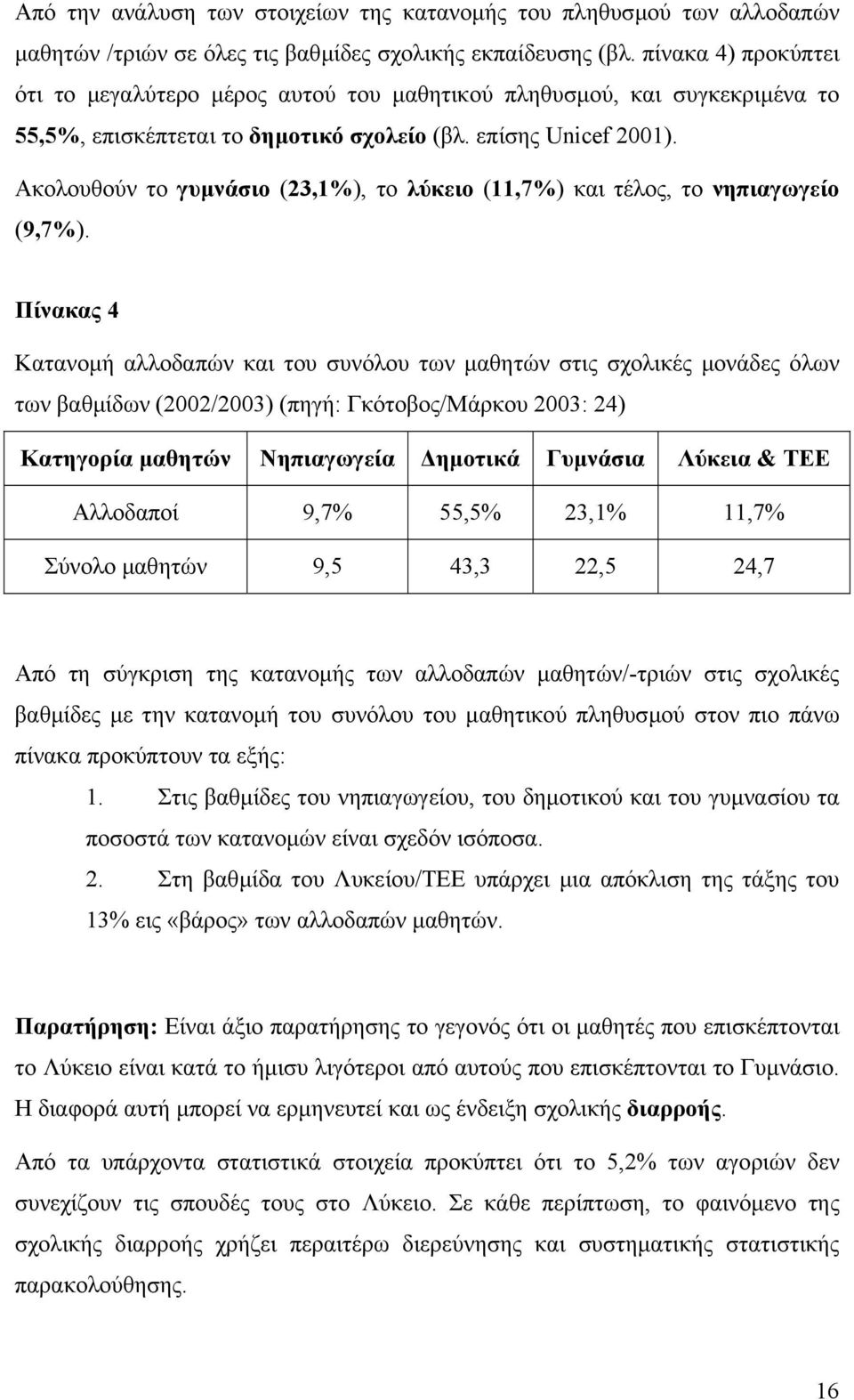 Ακολουθούν το γυµνάσιο (23,1%), το λύκειο (11,7%) και τέλος, το νηπιαγωγείο (9,7%).