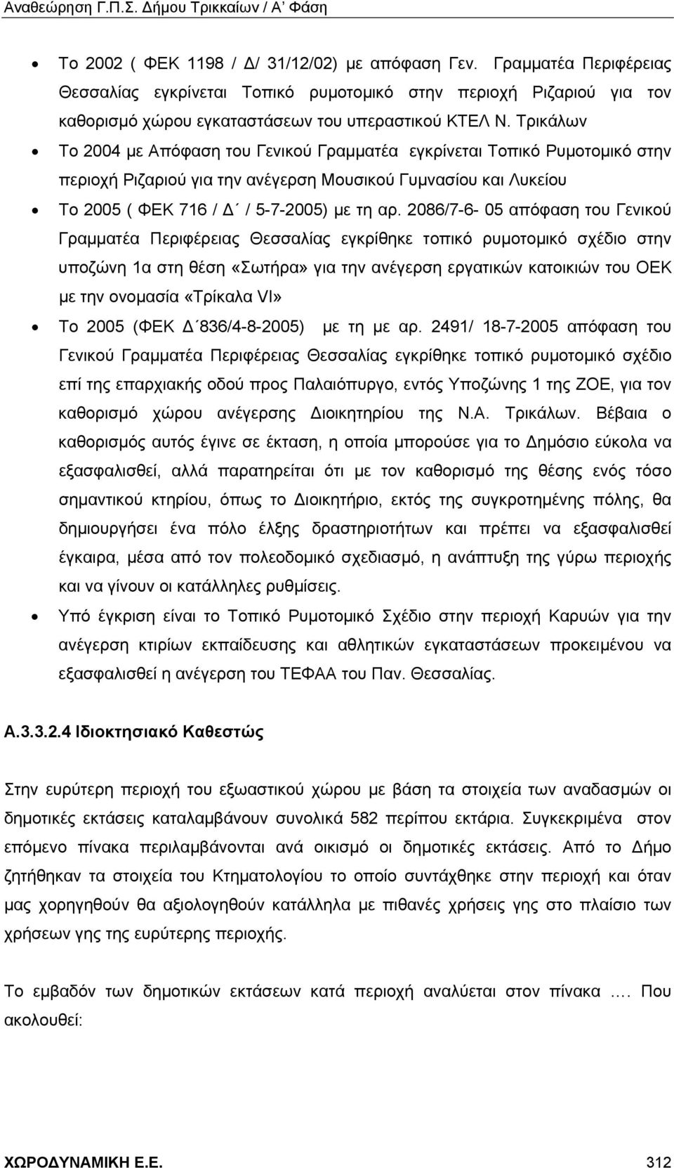 2086/7-6- 05 απόφαση του Γενικού Γραμματέα Περιφέρειας Θεσσαλίας εγκρίθηκε τοπικό ρυμοτομικό σχέδιο στην υποζώνη 1α στη θέση «Σωτήρα» για την ανέγερση εργατικών κατοικιών του ΟΕΚ με την ονομασία