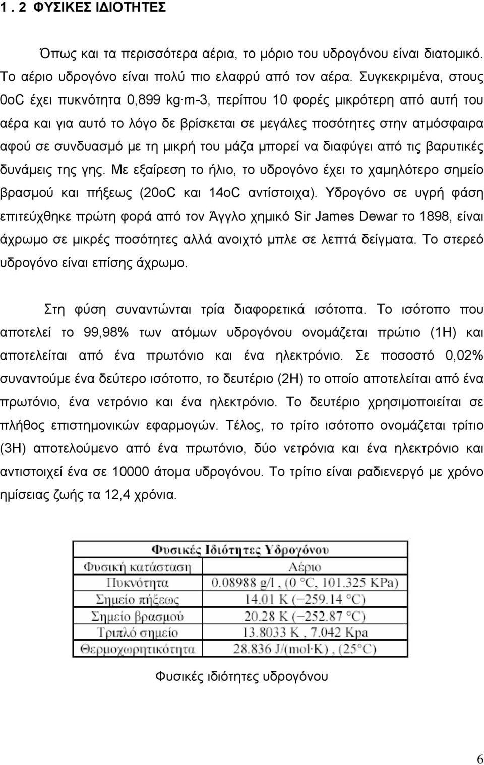 του µάζα µπορεί να διαφύγει από τις βαρυτικές δυνάµεις της γης. Με εξαίρεση το ήλιο, το υδρογόνο έχει το χαµηλότερο σηµείο βρασµού και πήξεως (20οC και 14οC αντίστοιχα).