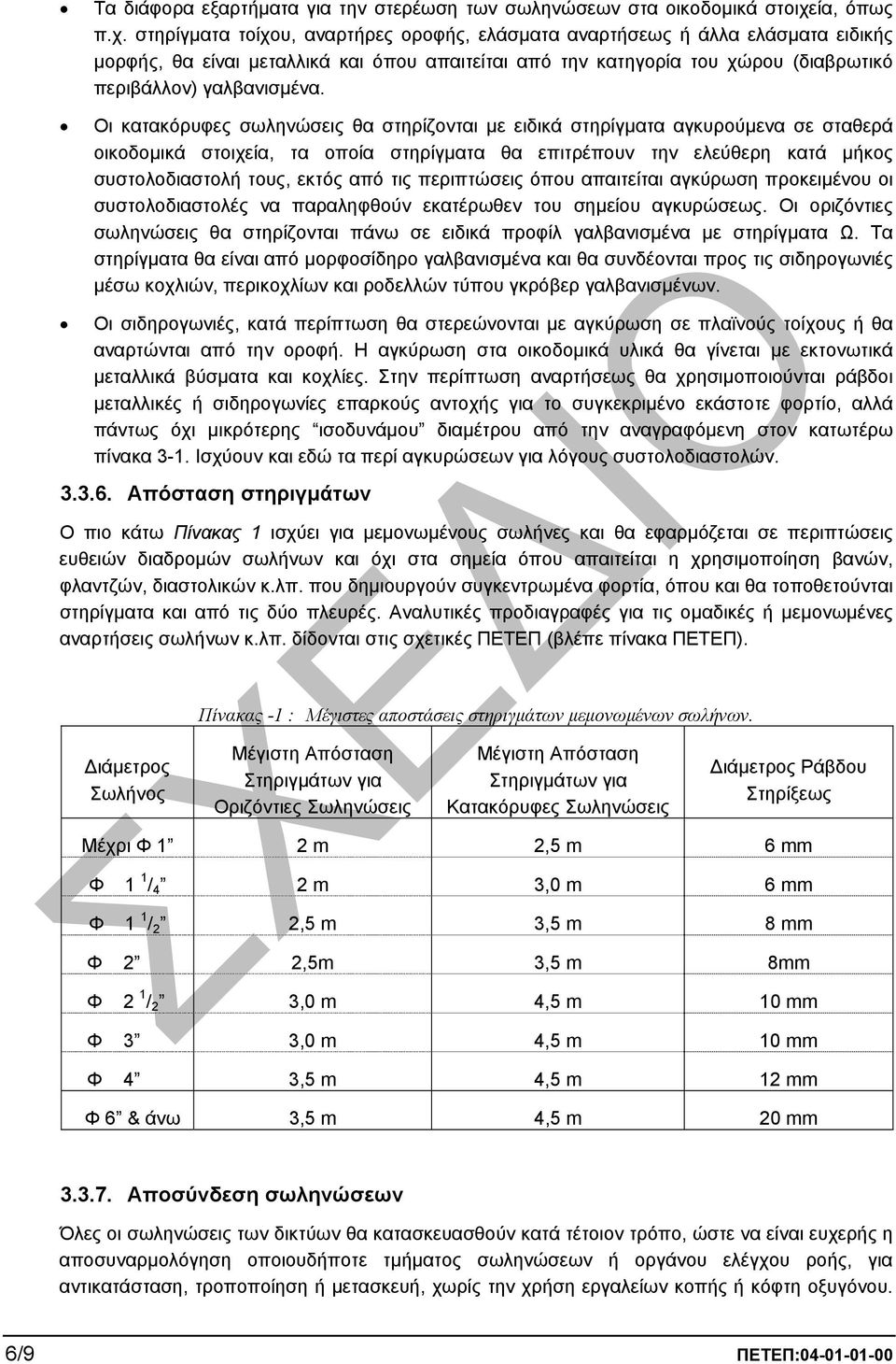 στηρίγµατα τοίχου, αναρτήρες οροφής, ελάσµατα αναρτήσεως ή άλλα ελάσµατα ειδικής µορφής, θα είναι µεταλλικά και όπου απαιτείται από την κατηγορία του χώρου (διαβρωτικό περιβάλλον) γαλβανισµένα.