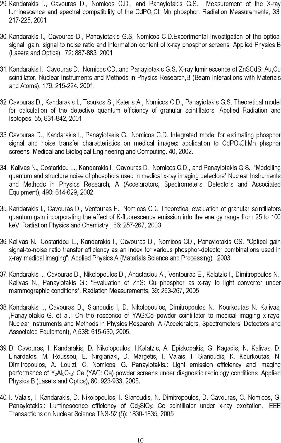 Applied Physics B (Lasers and Optics), 72: 887-883, 2001 31. Kandarakis I., Cavouras D., Nomicos CD.,and Panayiotakis G.S. X-ray luminescence of ZnSCdS: Au,Cu scintillator.
