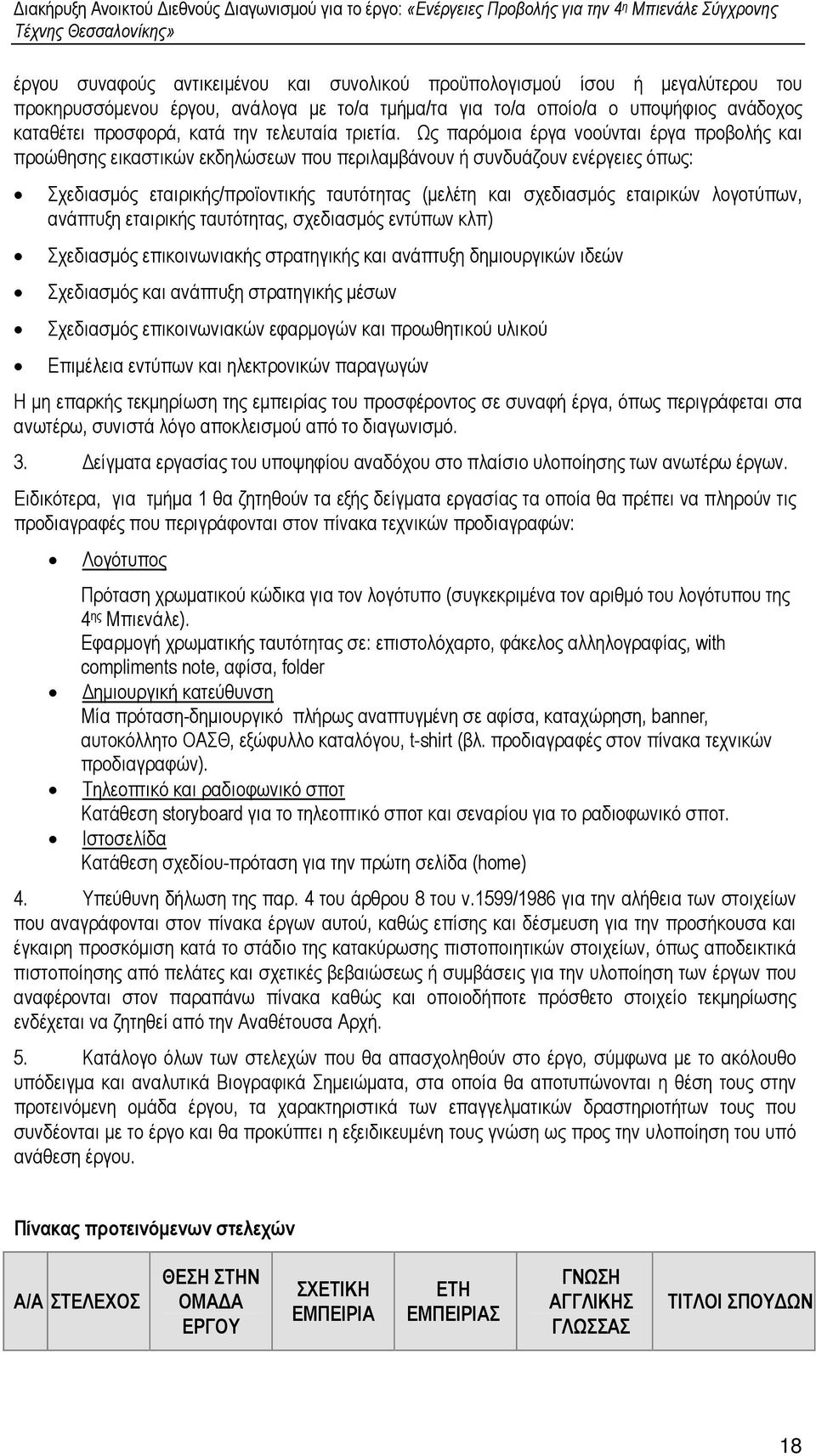 Ως παρόµοια έργα νοούνται έργα προβολής και προώθησης εικαστικών εκδηλώσεων που περιλαµβάνουν ή συνδυάζουν ενέργειες όπως: Σχεδιασµός εταιρικής/προϊοντικής ταυτότητας (µελέτη και σχεδιασµός εταιρικών