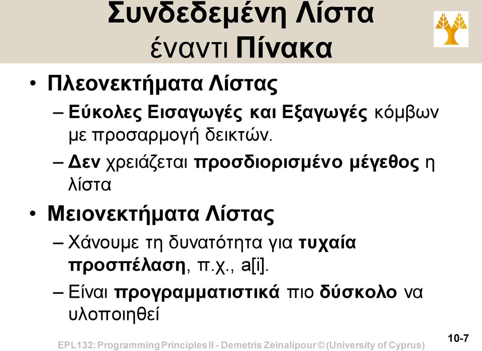 Δεν χρειάζεται προσδιορισμένο μέγεθος η λίστα Μειονεκτήματα Λίστας